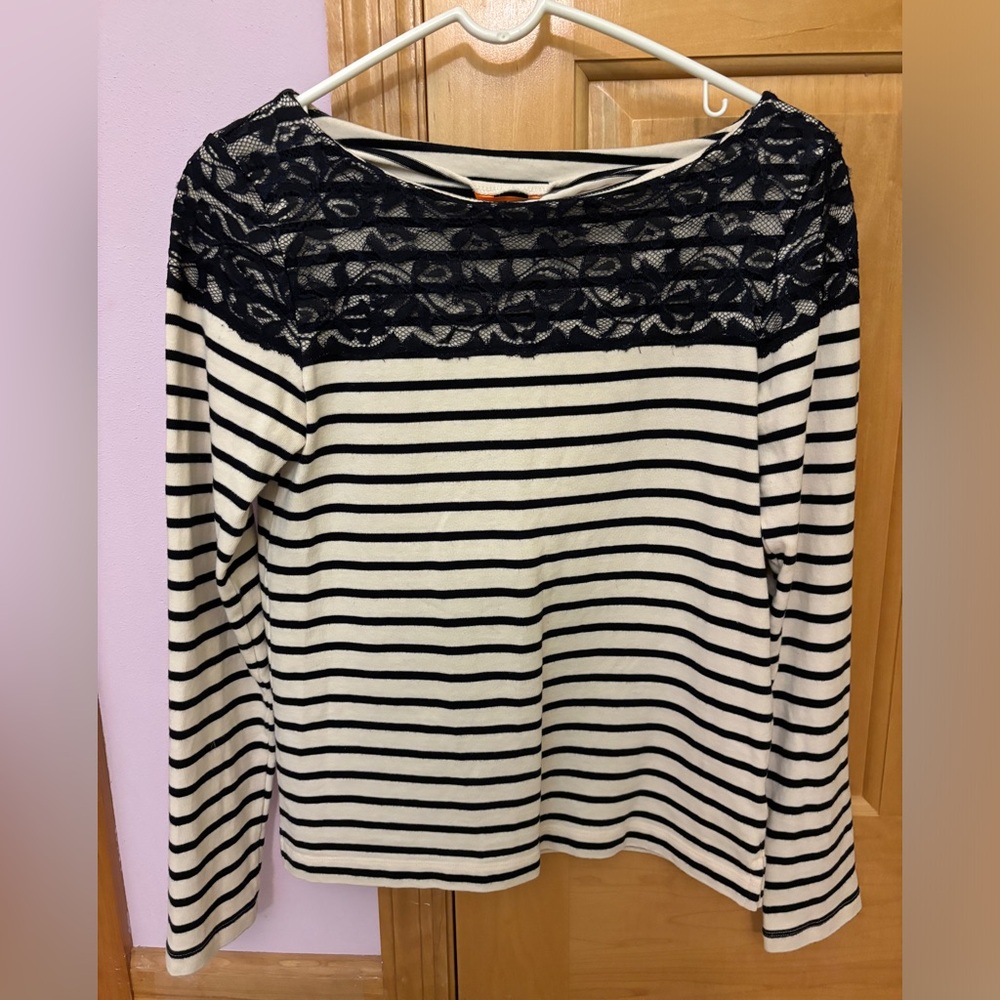 Joe fresh striped crewneck sweater/pullover with lace detail